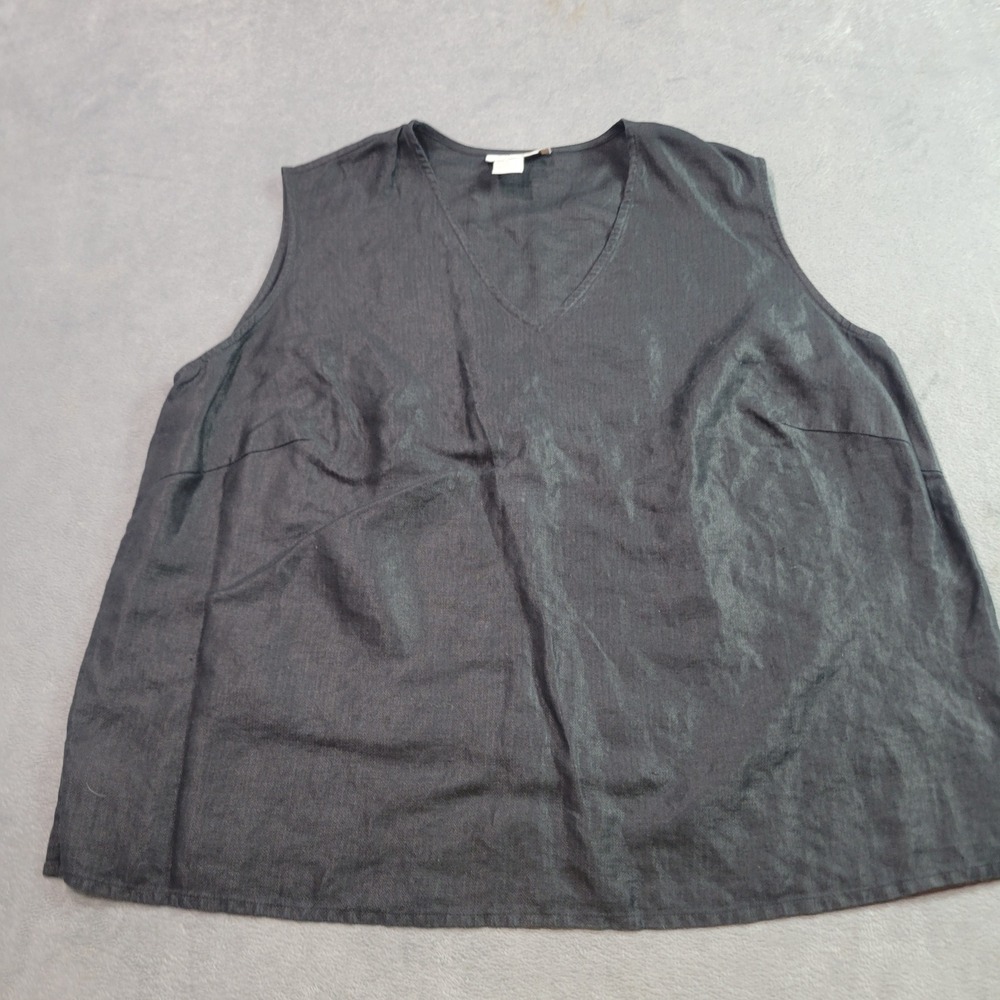 Elana by Tanner Womens 16 Black 100%‎ Linen V-Neck Sleeveless Tank Top Relaxed